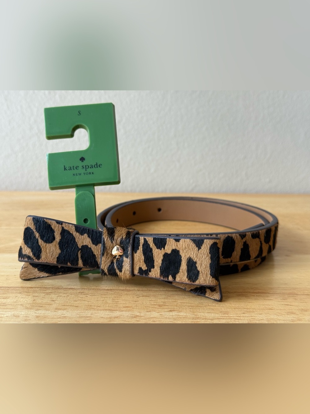 Kate Spade Leopard Calf Hair Bow Belt Genuine Leather Size S